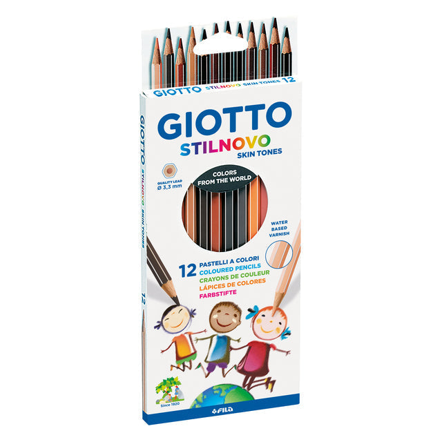 Giotto - Stilnovo Skin Tonnes Crayons de couleur, crayon en carton menable avec 12 crayons