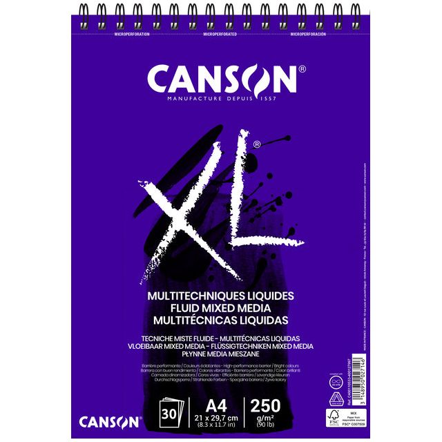 CANSON - Bloc de dessin CANSON XL Fluid Mixed Media A4 30V 250GR