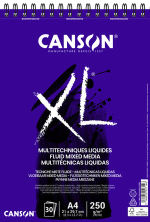 Canson - Mixed-Media-Papier XL Fluid Mixed Media 30 Blatt 250gr A4 extra weiß | 5 Stück
