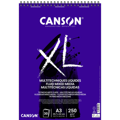 Canson - Papier mixte XL Fluid Mixed Media 30 feuilles 250gr A3 extra blanc