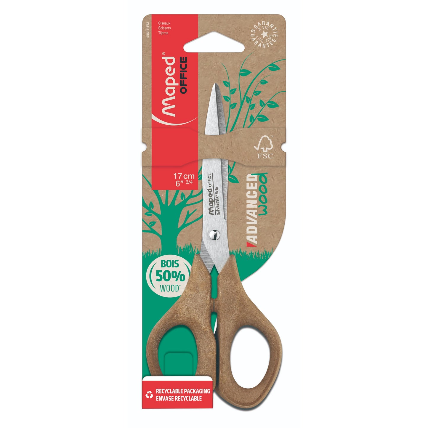 Maped Office - Ciseaux Advanced Wood 17cm marron