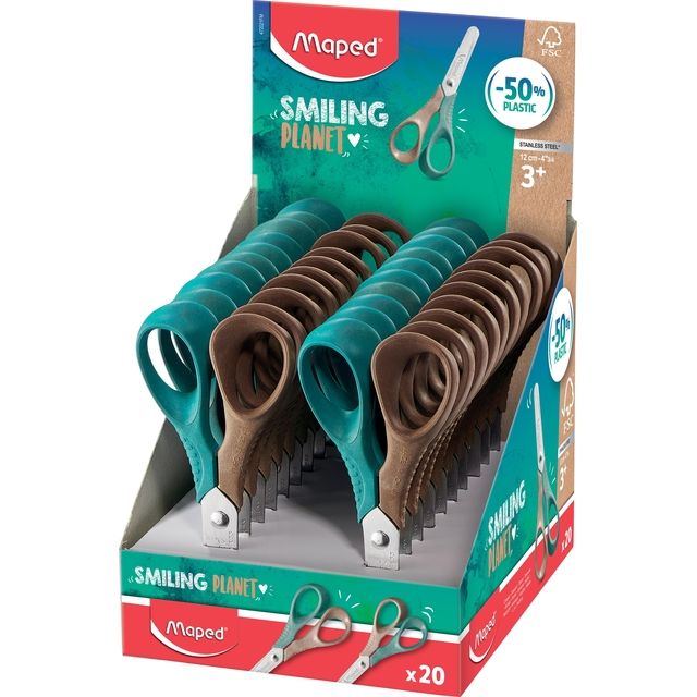 Maped - Ciseaux Smiling Planet 12cm présentoir de 20 pièces marron/vert