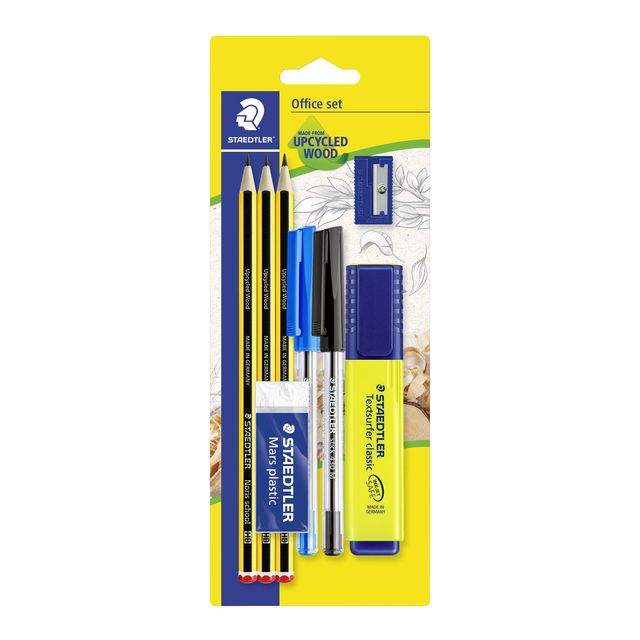 Staedtler - Set d'écriture contenu 3 crayons Noris HB 2 stylos à bille, surligneur, gomme et taille-crayon 8 pièces