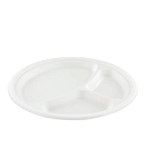 Quantore - Assiette 260mm 3 compartiments canne à sucre sans PS blanc 50 pièces