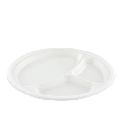 Quantore - Assiette 260mm 3 compartiments canne à sucre sans PS blanc 50 pièces