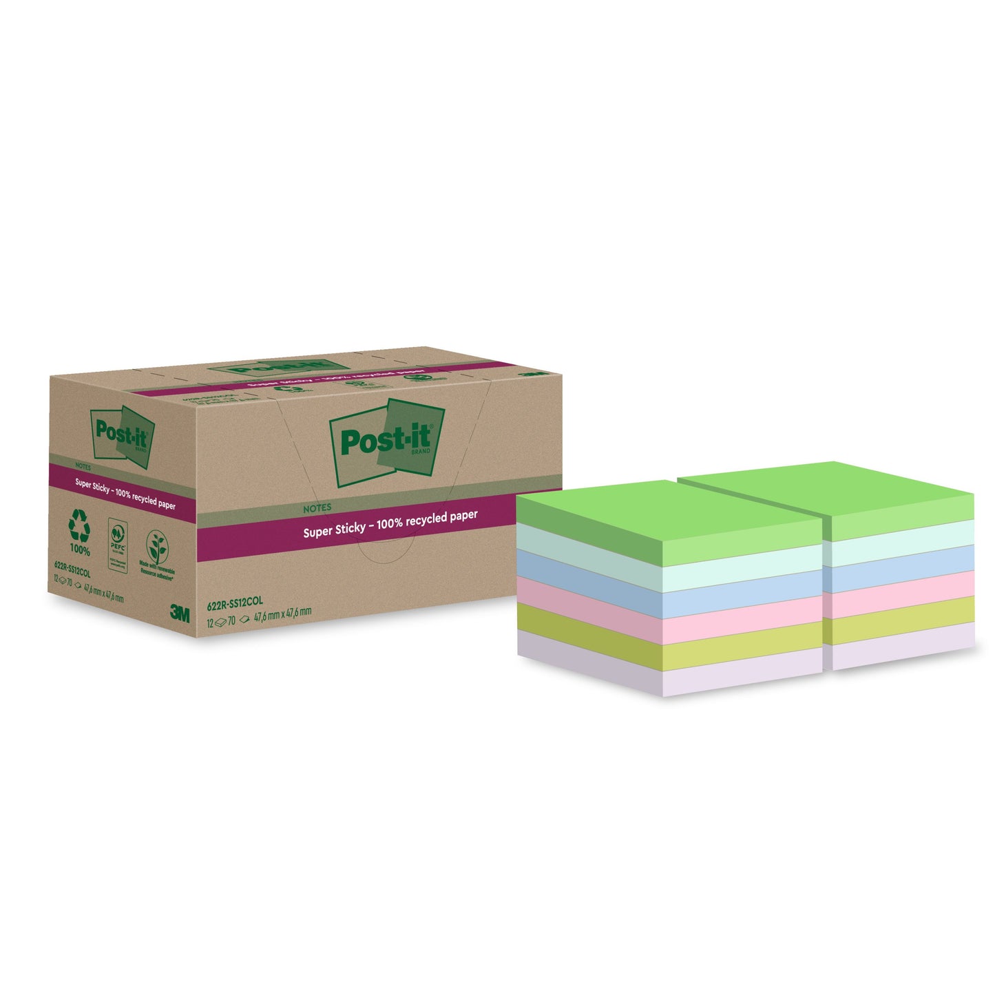 Post-it - Notizblock 622 rss12col 47,6x47,6mm Farbe | 24 Stück