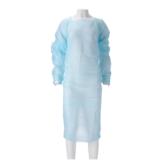 CMT - Tablier 115x105cm 30mu rugueux manches longues CPE bleu 20 pièces