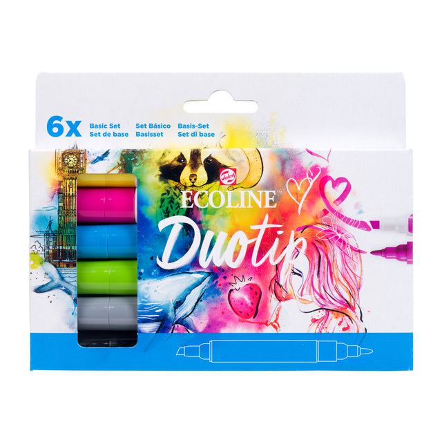 Talens - Ecoline Duotip Brush pen, etui van 6 stuks, basis