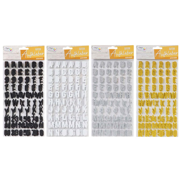 Craft Sensations -  Stickers alfabet glitter zwart wit zilver 3ass | 96 stuks