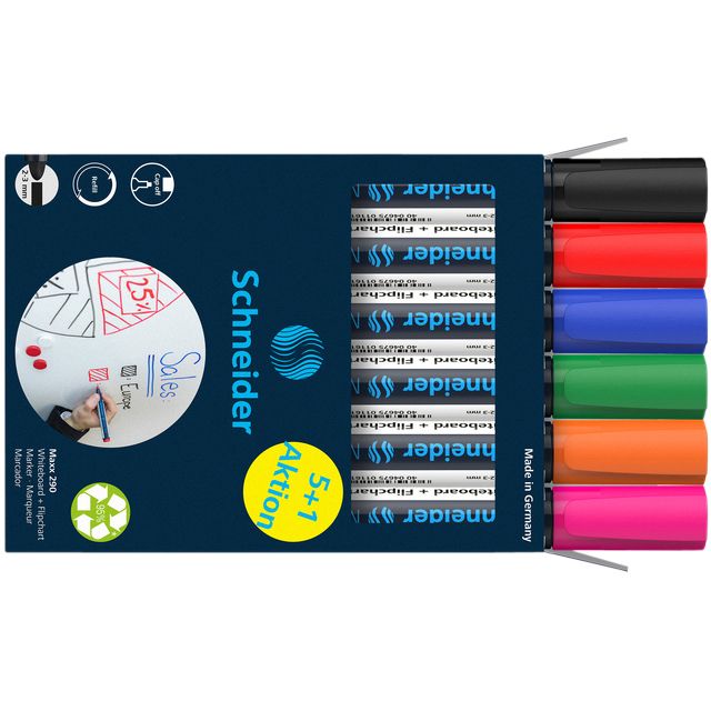 Schneider - Whiteboard-Marker Maxx 290 rund 2-3 mm sortiert, 5er-Box + 1 gratis