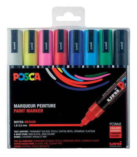 Posca - Paintmarker Uni PC5M medium assorti lot de 8 pièces