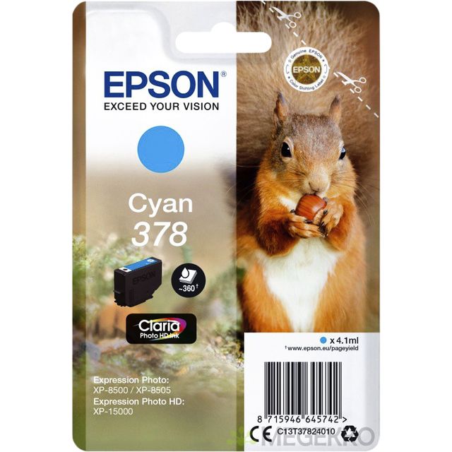 Epson -  Squirrel Singlepack Cyan 378 Claria Photo HD Ink