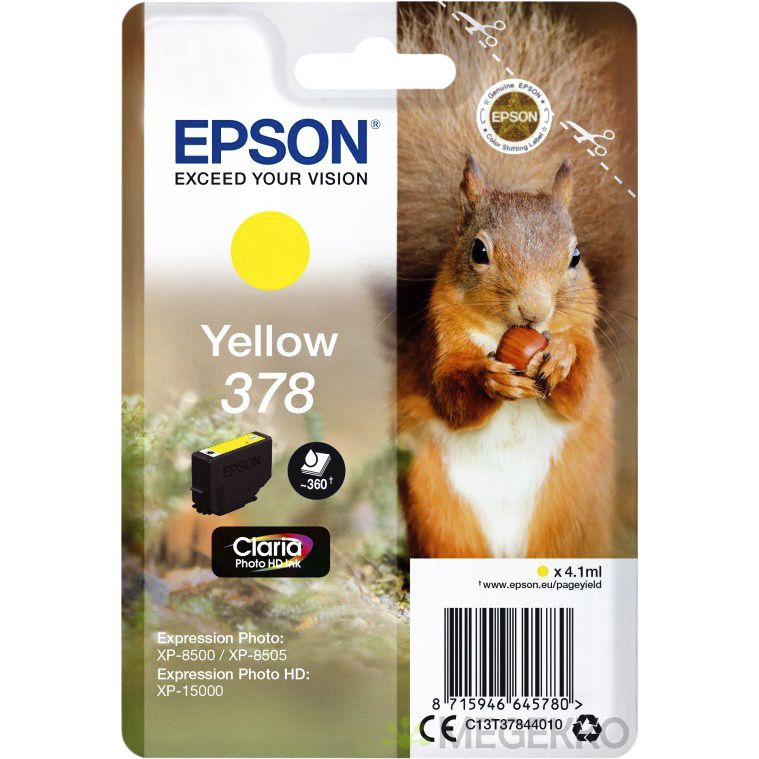 Epson -  Squirrel Singlepack Yellow 378 Claria Photo HD Ink