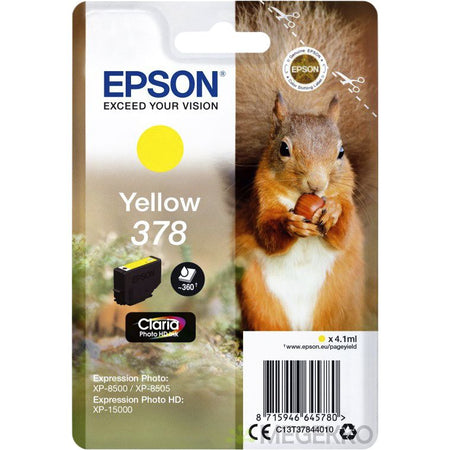 Epson -  Squirrel Singlepack Yellow 378 Claria Photo HD Ink