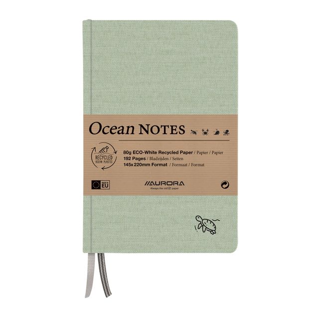Aurora - Carnet Ocean A5 192 pages ligné 80gr couverture structure lin vert | 4 pièces