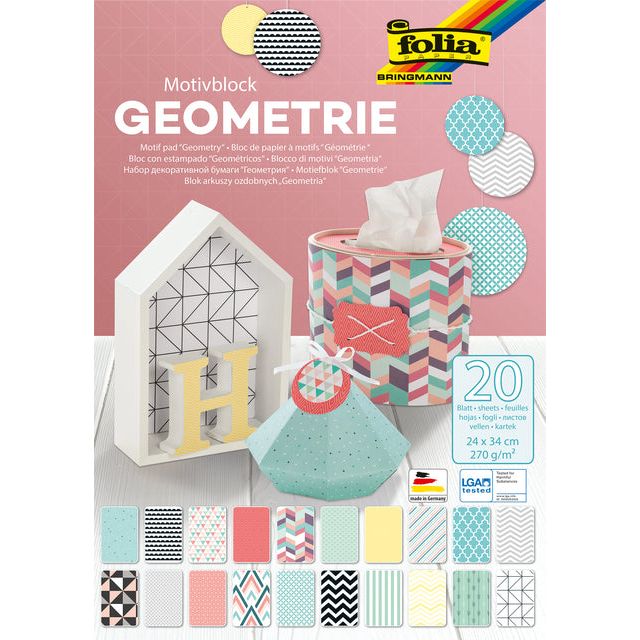 Folia Paper - Papierblok folia geometrie 24x34cm 270gr 20vel ass | 5 stuks