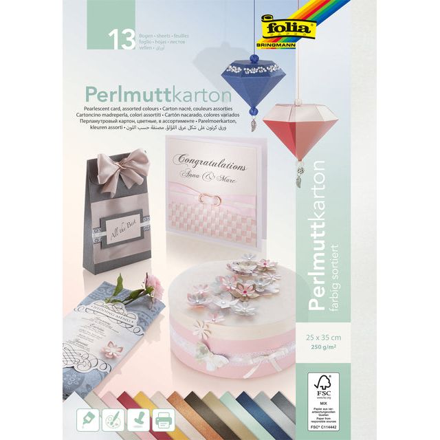 Folia Paper - Parelmoerkarton folia 2zijdig 25x35 250gr 13v 13kl | 5 stuks