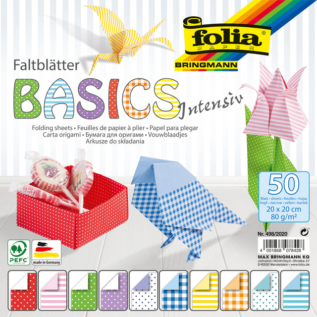 Folia Paper - Feuilles pliantes Folia 80gr 20x20cm 50 feuilles recto verso 10 motifs de base