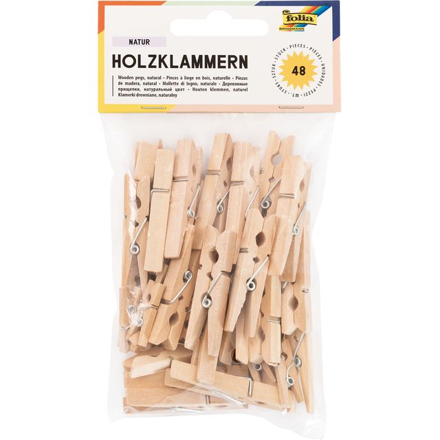 Folia Paper - Wäscheklammer Folia 48 Stück drei Größen aus Holz | 10 Stück
