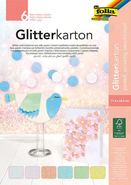 Folia Paper - Glitterkarton folia 174x245mm 6vel pastel assorti