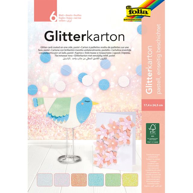 Folia Paper -  Glitterkarton Folia 174x245mm 6 vel pastel assorti | 5 stuks
