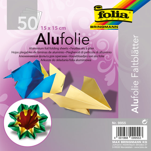 Folia Paper -  Vouwblaadjes folia 15x15cm 50v alufolie assorti kl