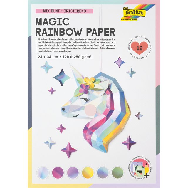 Folia Paper - Papier et carton arc-en-ciel Folia 24x34cm 120gr et 250gr 12 feuilles 6 teintes | 5 pièces