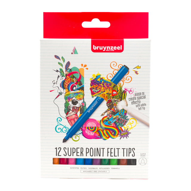 Bruynzeel - Felt -Tip stylos Super Point, boîtier avec 12 pièces