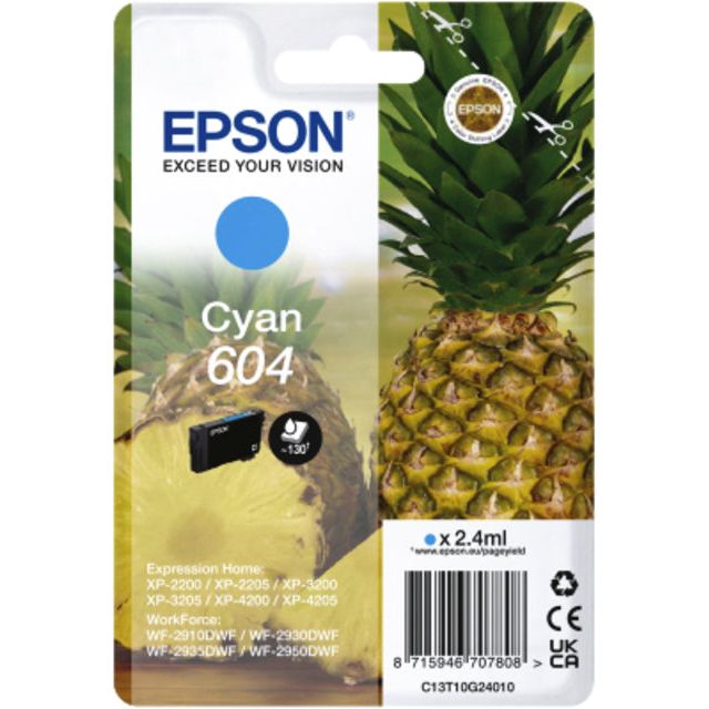 EPSON - CARTRIDE DE L'ENK 604, 130 pages, OEM C13T10G24010, Cyan