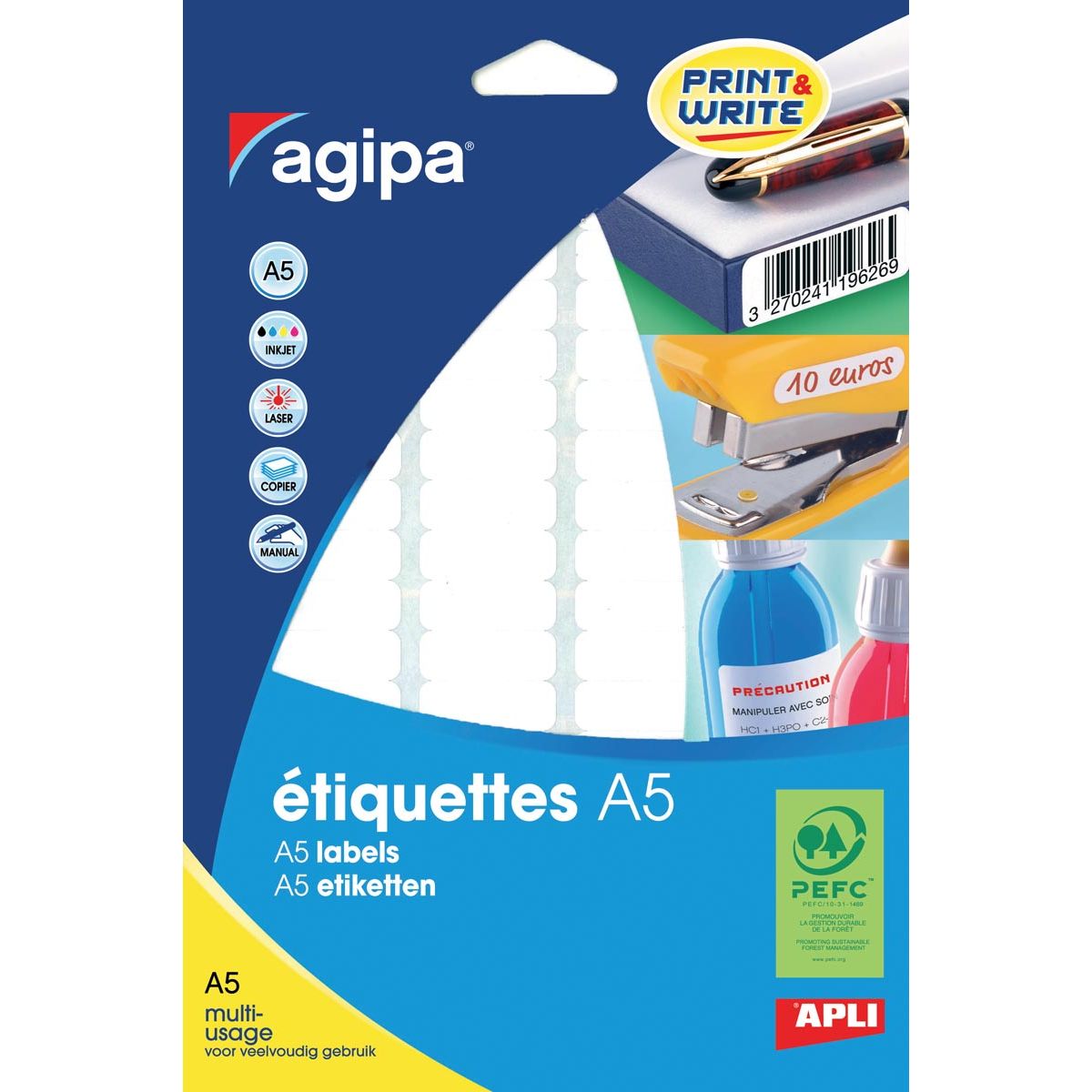 AGIPA - AGIPA White Labels Imprimer Write Ft 56 x 34 mm (B x H), 192 pièces, 12 par feuille