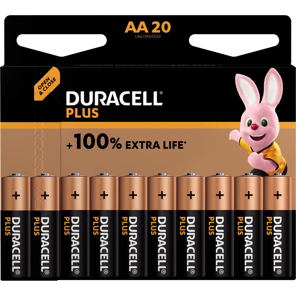 Duracell - Batterie plus 100% AA, Blasen von 20 Teilen