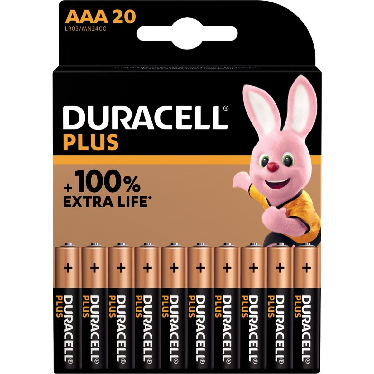 Duracell - Batterie plus 100% AAA, cloque de 20 pièces