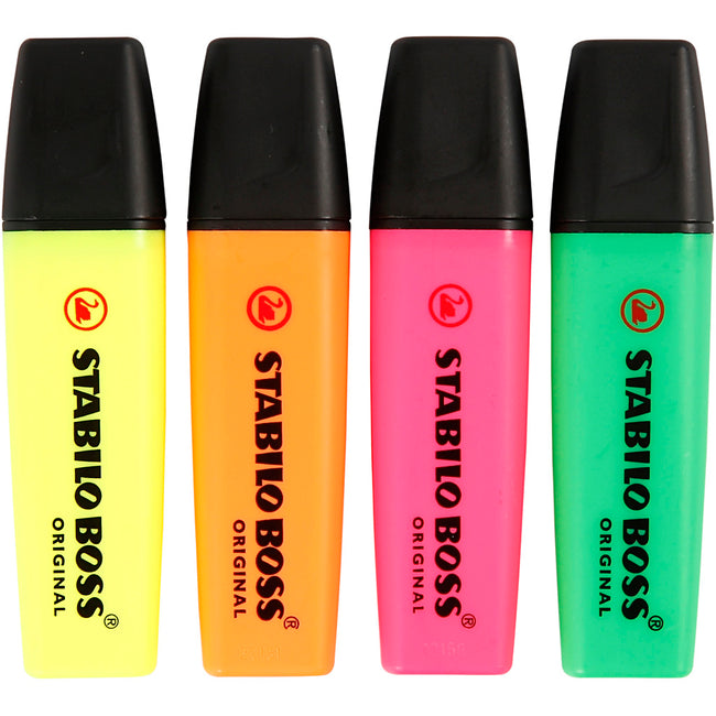 STABILO - Surligneur BOSS ORIGINAL, coffret de 4 pièces couleurs assorties