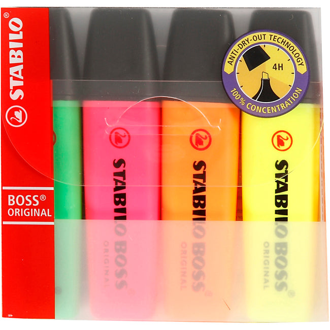 STABILO - Surligneur BOSS ORIGINAL, coffret de 4 pièces couleurs assorties