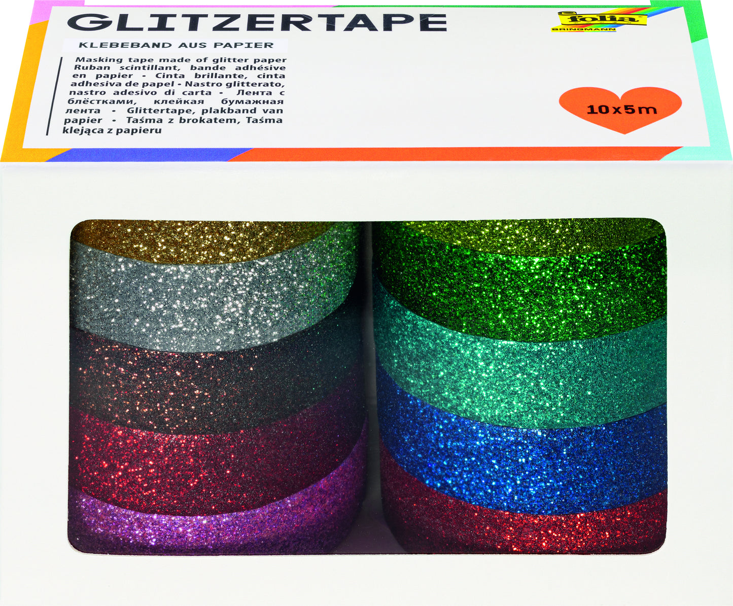 Folia Paper - Ruban adhésif Folia pailleté 5mx15mm 10 pièces 10 couleurs | 6 pièces