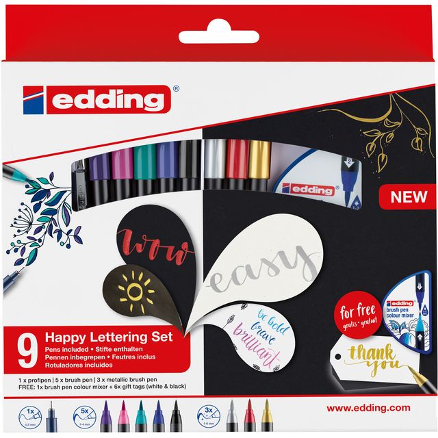 Edding - Brushpen 1340 Happy Lettering assortiment de 9 pièces