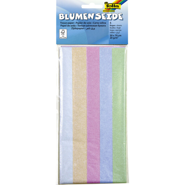 Folia Paper - Seidenpapier Folia 50x70cm 20gr schillernd sortiert 5 Blatt