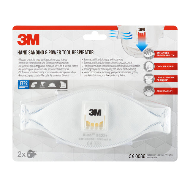3M -  Stofmasker  aura 9322 ffp2 ventiel 2st | 6 stuks