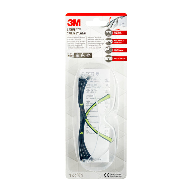 3M - Lunettes de sécurité securefit 400 résistantes aux rayures | 6 pièces