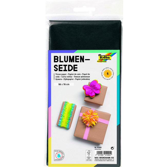 Folia Paper - Seidenpapier Folia 50x70cm 20gr Nr90 schwarz 5 Blatt