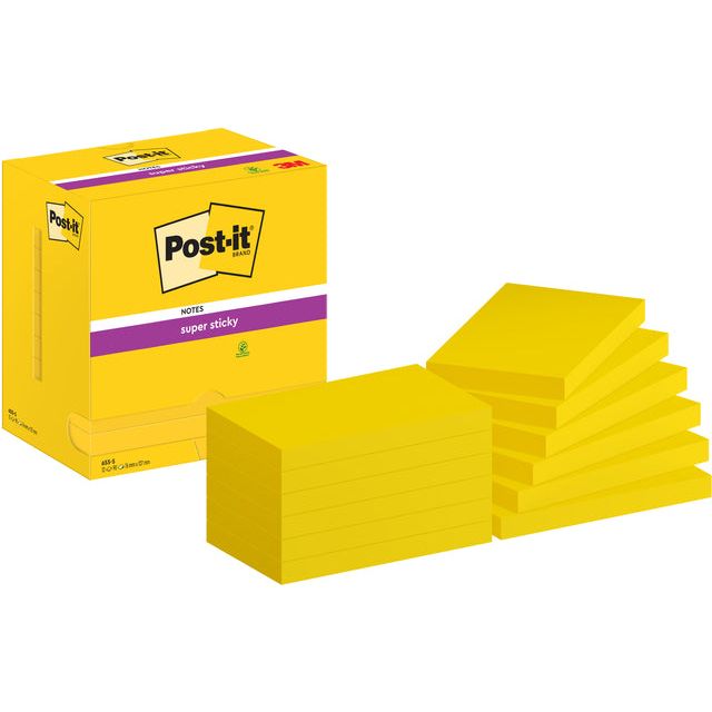 Post -it - Super Sticky Notes, 90 Blatt, ft 76 x 127 mm, Packung mit 12 Blöcken, Neongeel