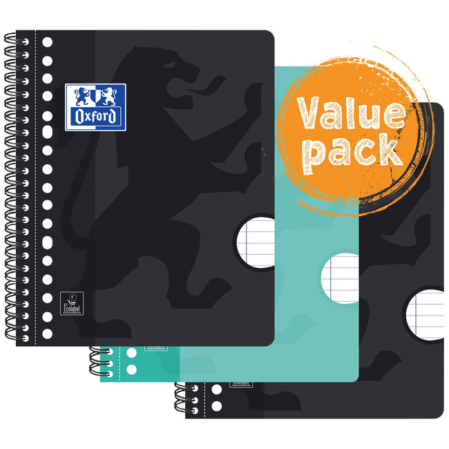 Oxford - College block School A5+ line 17 trous 160 pages 80gr pack économique assorti de 3 pièces
