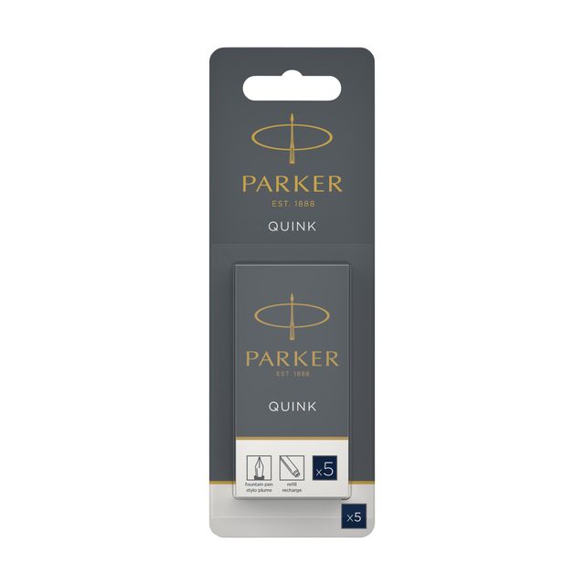 Parker - Cartouche d'encre Quink bleu-noir blister de 5 pièces