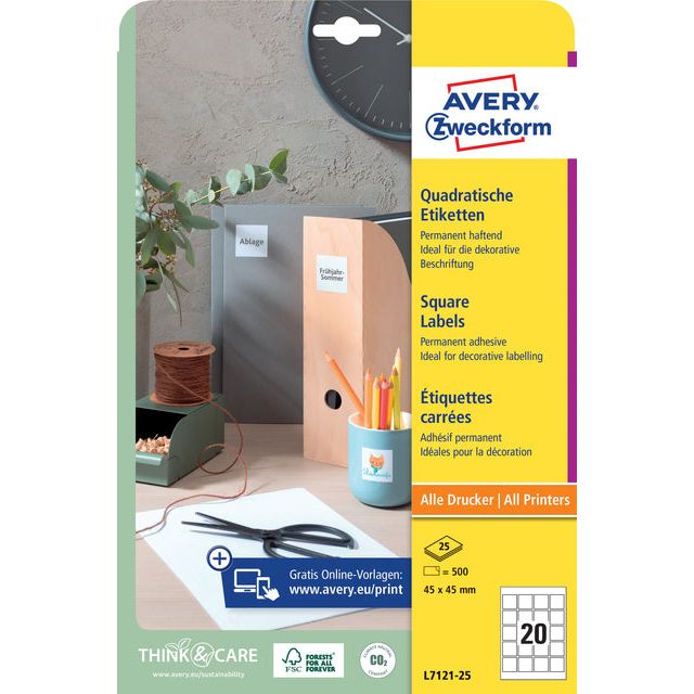 Avery Zweckform - Label Avery L7121-25 QR Code 45x45mm Opaak 500st