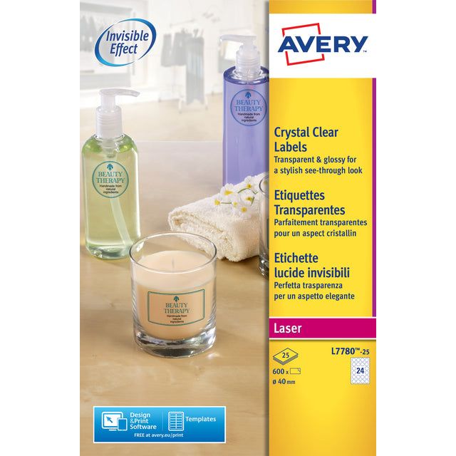 Avery - Etiket  l7780-25 rond 40mm transparant 600st | 5 stuks