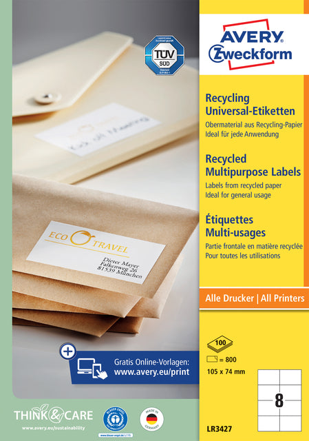 Avery Zweckform - Étiquette Zweckform LR3427-100 105x74mm blanc recyclé 800 pièces
