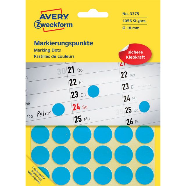 Avery Zweckform - Zweckform 3375 ronde etiketten, diameter 18 mm, 1.056 etiketten, blauw