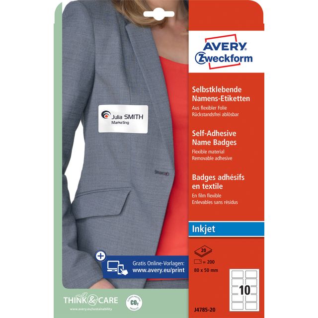 Avery Zweckform - Etiquette nominative Zweckform J4785-20 80x50mm blanc 200 étiquettes