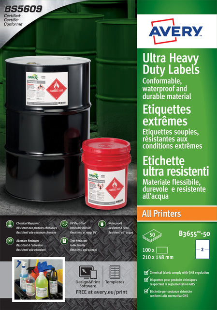 Avery - Etikett B3655-50 148x210mm Polyethylen weiß 100 Etiketten | 5 Stück