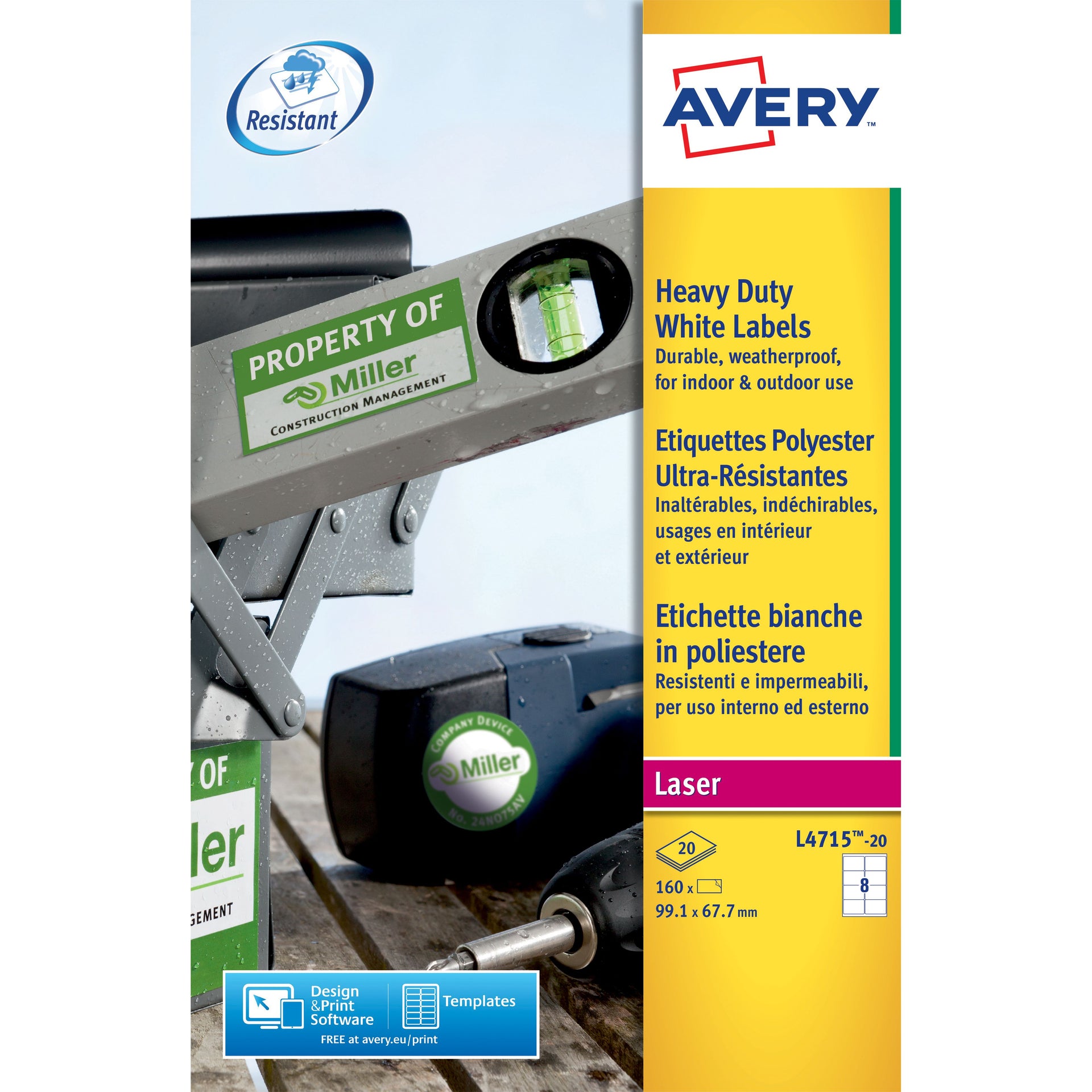Avery - Etiquette L4715-20 99,1x67,7mm blanc résistant aux intempéries 160 étiquettes